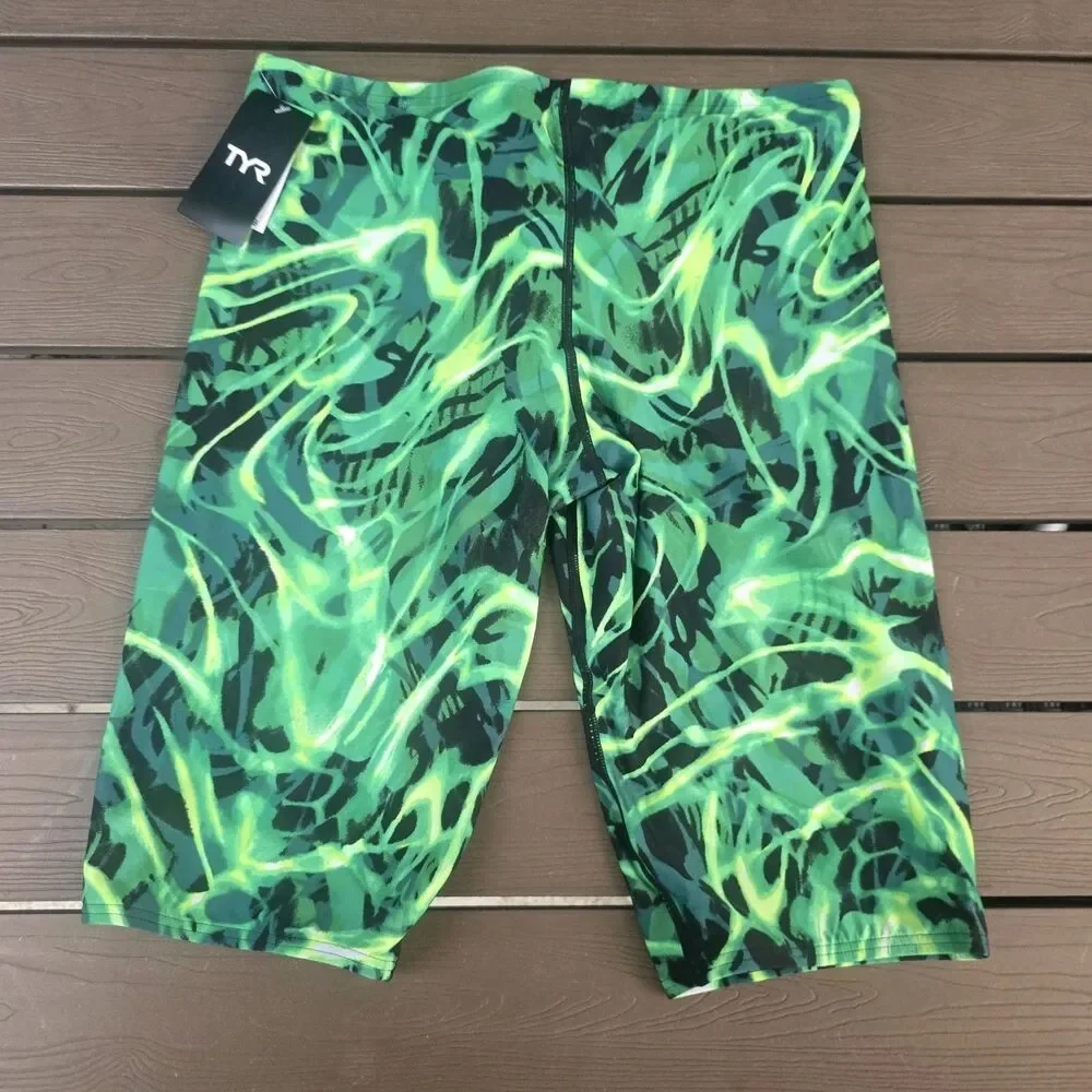 TYR Durafast Elite Green Electro All Over Swim Jammer SZ 36 New